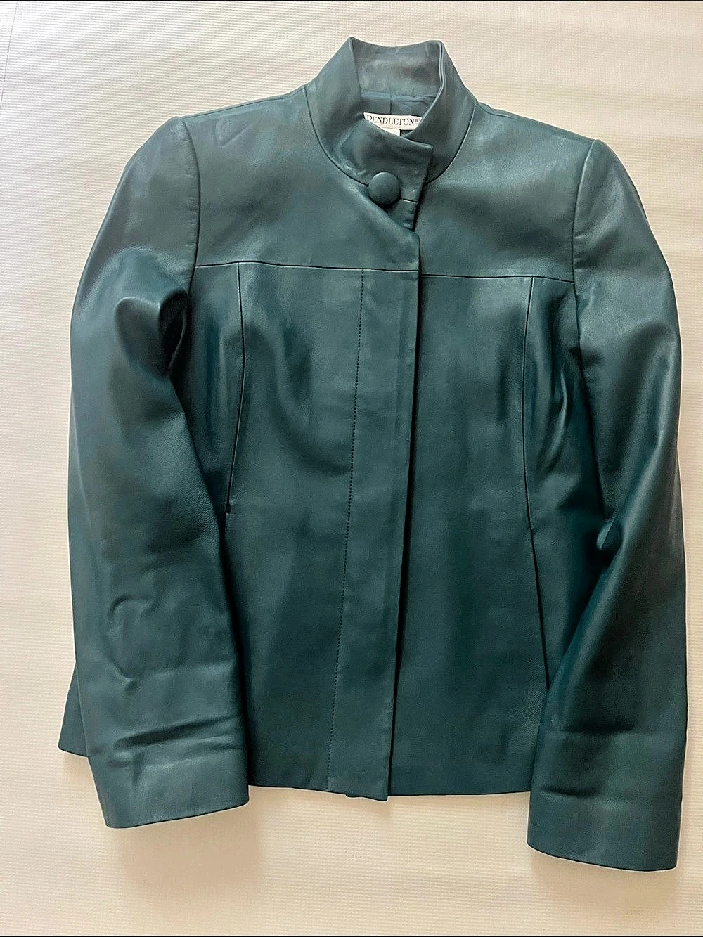 Pendleton Leather, Princess Seamed, Hidden Placket Jacket, Deep Teal, Small